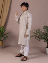 Grey thread work cotton linen festive kurta suit