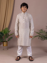 Grey thread work cotton linen festive kurta suit