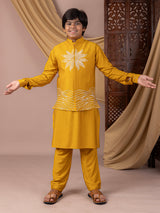 Radiate charm in yellow silk waistcoat set