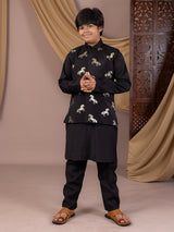 Black silk waistcoat with royal horse foil print