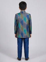 Rama blue silk boys indowestern for jacket style