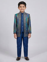 Rama blue silk boys indowestern for jacket style