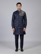 Navy linen waistcoat set with chinese collar design