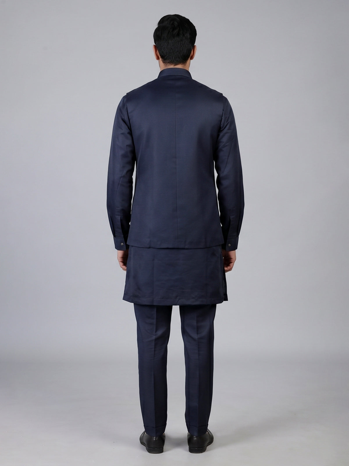 Navy linen waistcoat set with chinese collar design