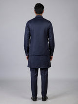 Navy linen waistcoat set with chinese collar design