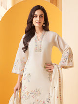 Off white cotton straight salwar suit with embroidery work