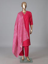 Magenta silk straight cut kurti set with aabla work