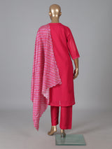 Magenta silk straight cut kurti set with aabla work
