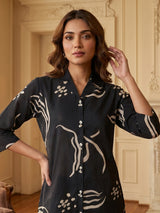 Black cotton silk printed palazzo kurti dupatta set