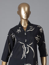 Black cotton silk printed palazzo kurti dupatta set