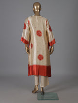 Cream orange mulmul silk printed kurti set