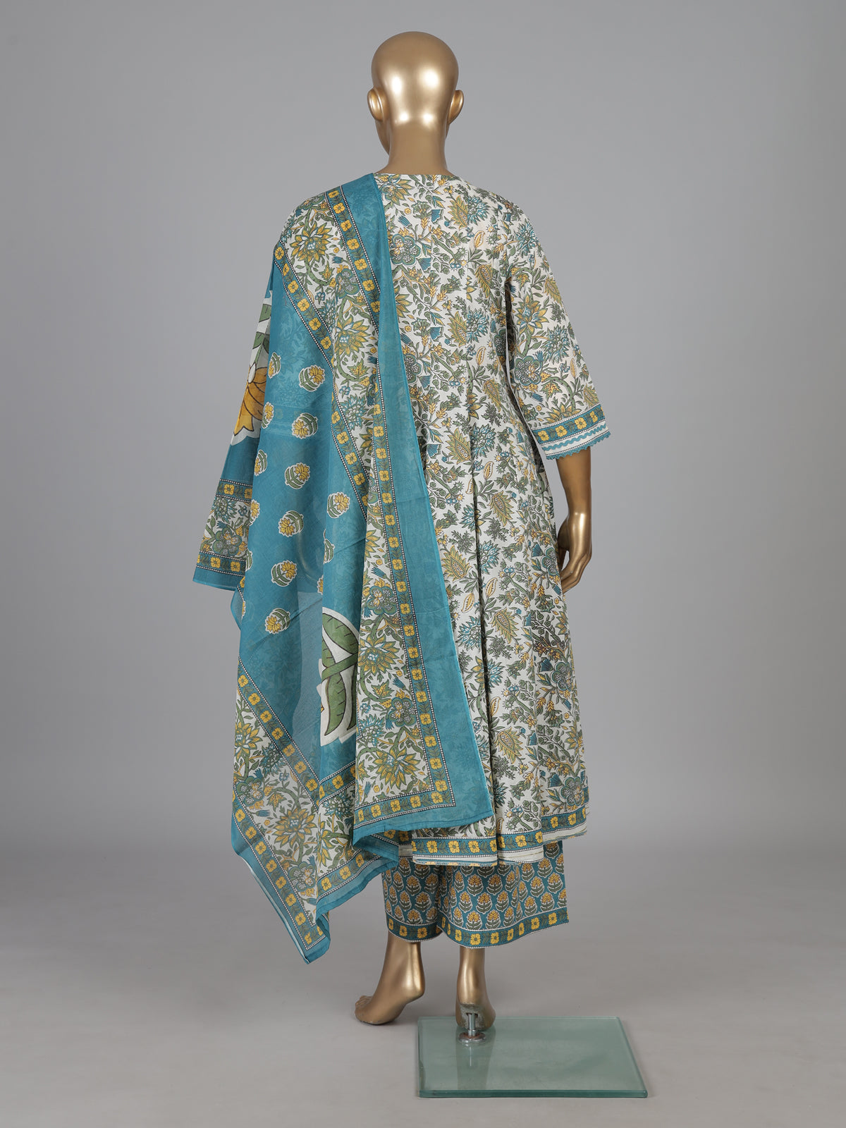 Firozi blue cotton floral printed palazzo kurti set