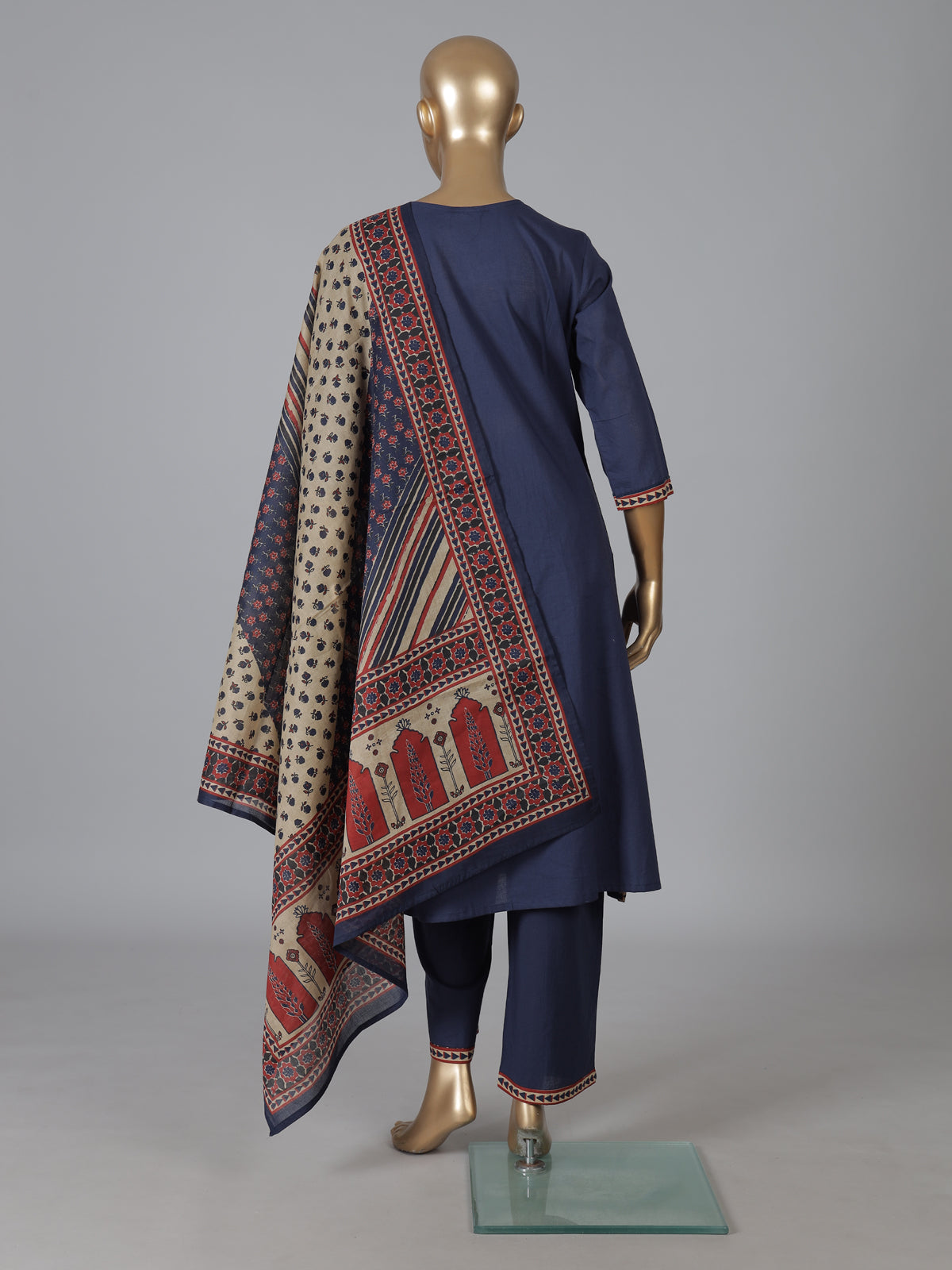 Navy cotton straight cut kurti dupatta set