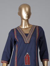 Navy cotton straight cut kurti dupatta set