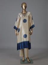 Cream blue mulmul silk printed kurti set