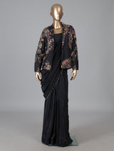 Black dola silk designer ready to wear saree with embellished jacket style