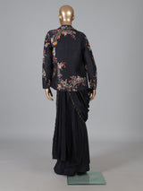 Black dola silk designer ready to wear saree with embellished jacket style