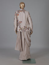 Beige dola silk designer ready to wear saree with jacket style