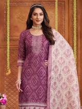 Wine cotton linen straight salwar suit with sequin work