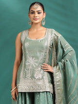Graceful sage green sharara set with detailed work