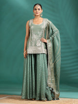 Graceful sage green sharara set with detailed work