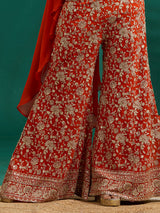 Rich rust orange palazzo set with intricate embroidery
