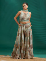 Muted floral crystal embellished palazzo set elegance