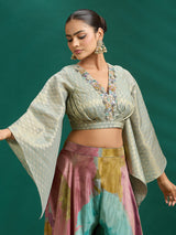 Vibrant multicolor floral palazzo set with volume sleeves