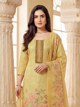 Light yellow cotton silk salwar suit with zari work