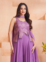 Purple silk palazzo suit with radiant embellishments