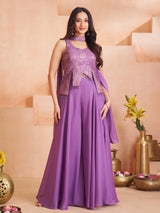 Purple silk palazzo suit with radiant embellishments