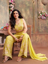 Liril green silk palazzo suit with tassel detailing