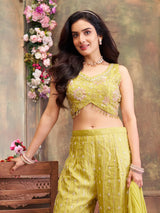Liril green silk palazzo suit with tassel detailing
