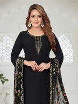 Black silk straight suit with rich zardosi artistry