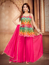 Magenta silk palazzo suit with zardosi and thread work