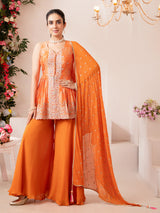 Orange silk palazzo suit with diamond embellishments
