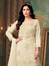 Cream tissue silk sharara suit pakistani style with dupatta