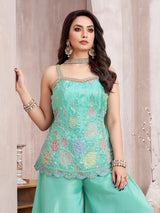 Mint blue tissue silk palazzo suit with dupatta