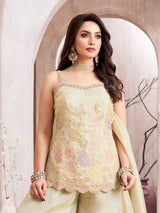 Pastel cream tissue silk palazzo suit with dupatta