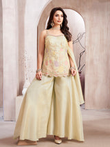 Pastel cream tissue silk palazzo suit with dupatta