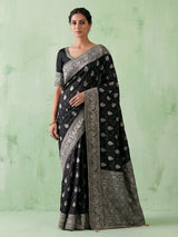 Black dola silk saree with diamond zari butta detailing