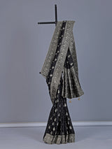 Black dola silk saree with diamond zari butta detailing