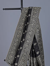 Black dola silk saree with diamond zari butta detailing