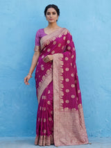Bright wine dola silk saree with elephant motif elegance