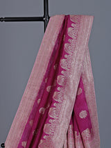 Bright wine dola silk saree with elephant motif elegance