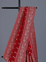 Red dola silk saree with stone zari butti work