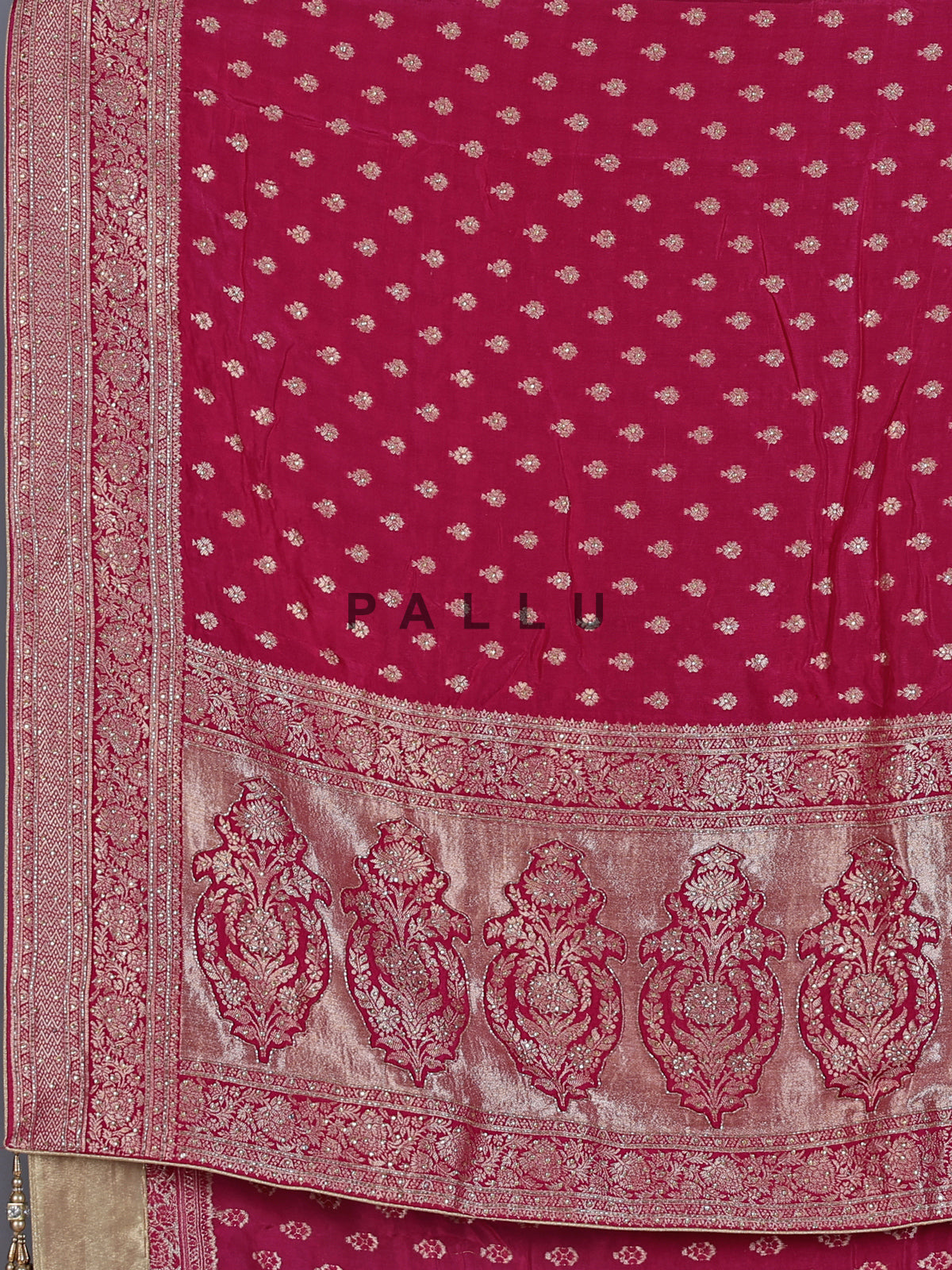 Maroon dola silk saree with rich zari butti design