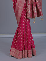 Maroon dola silk saree with rich zari butti design