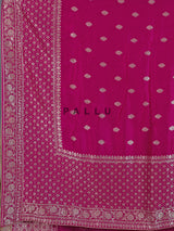 Rani pink dola silk saree with festive zari butti