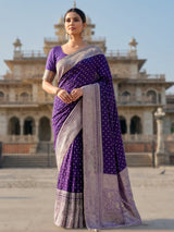 Purple dola silk saree with stone zari butti elegance